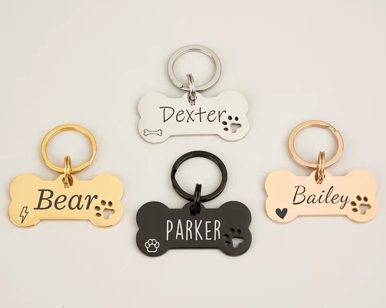 Dog Tag Engraved Personalised Pet Tags ID Tags Engraved Name Collar Tag Bone - Image 2 of 4