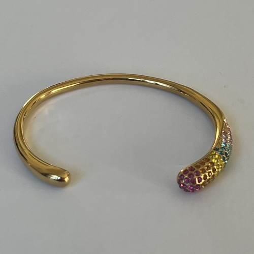 18K Gold Stainless Steel Open Cuff Bracelet Colorful Pave Teardrop - Picture 3 of 12