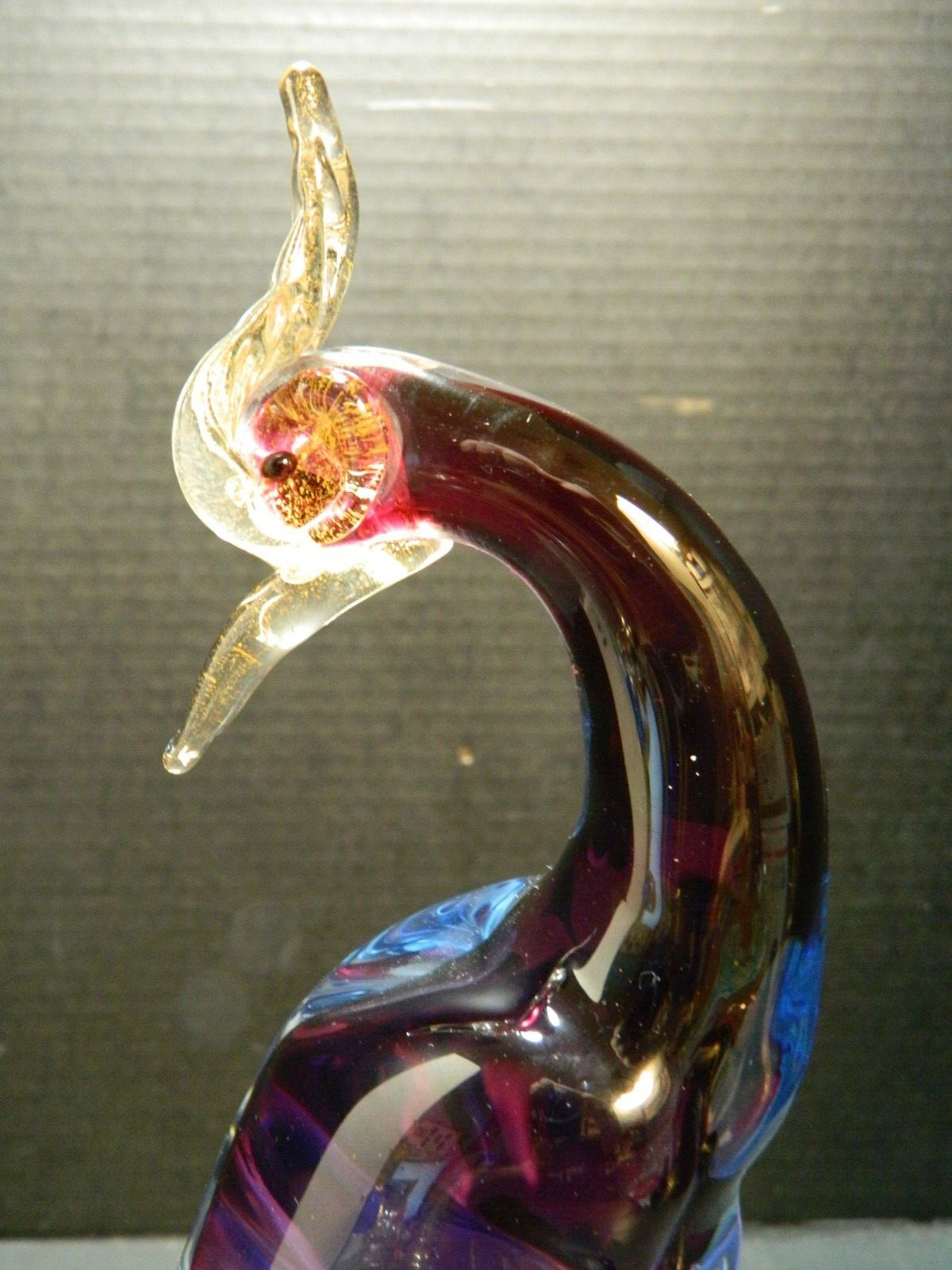 Barbini Murano Purple Gold Bird of Paradise Italian Art Glass Pheasant Sculpture