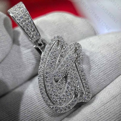 Certified VVS1 Moissanite Initial Letter Unisex Pendant In 14K White Gold Plated