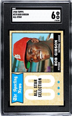 1968 Topps BOB GIBSON Cardinals All Star #378 SGC 6 EX/NM Condition!