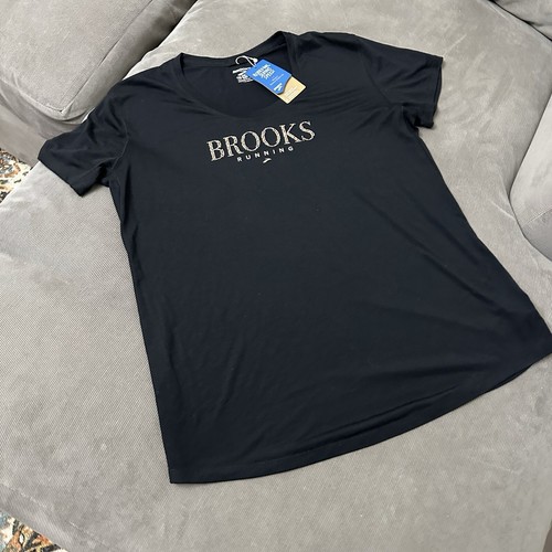 NWT Brooks Shirt Womens XL Distance Graphic Short Sleeve Running Black New - Picture 2 of 9