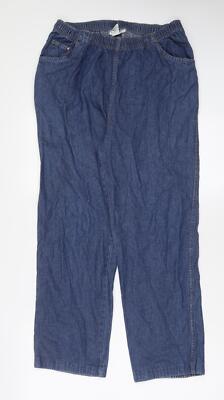Rebecca Malone Damen Jeans blau Baumwollmischung Straight Größe M L28 in Gummizug