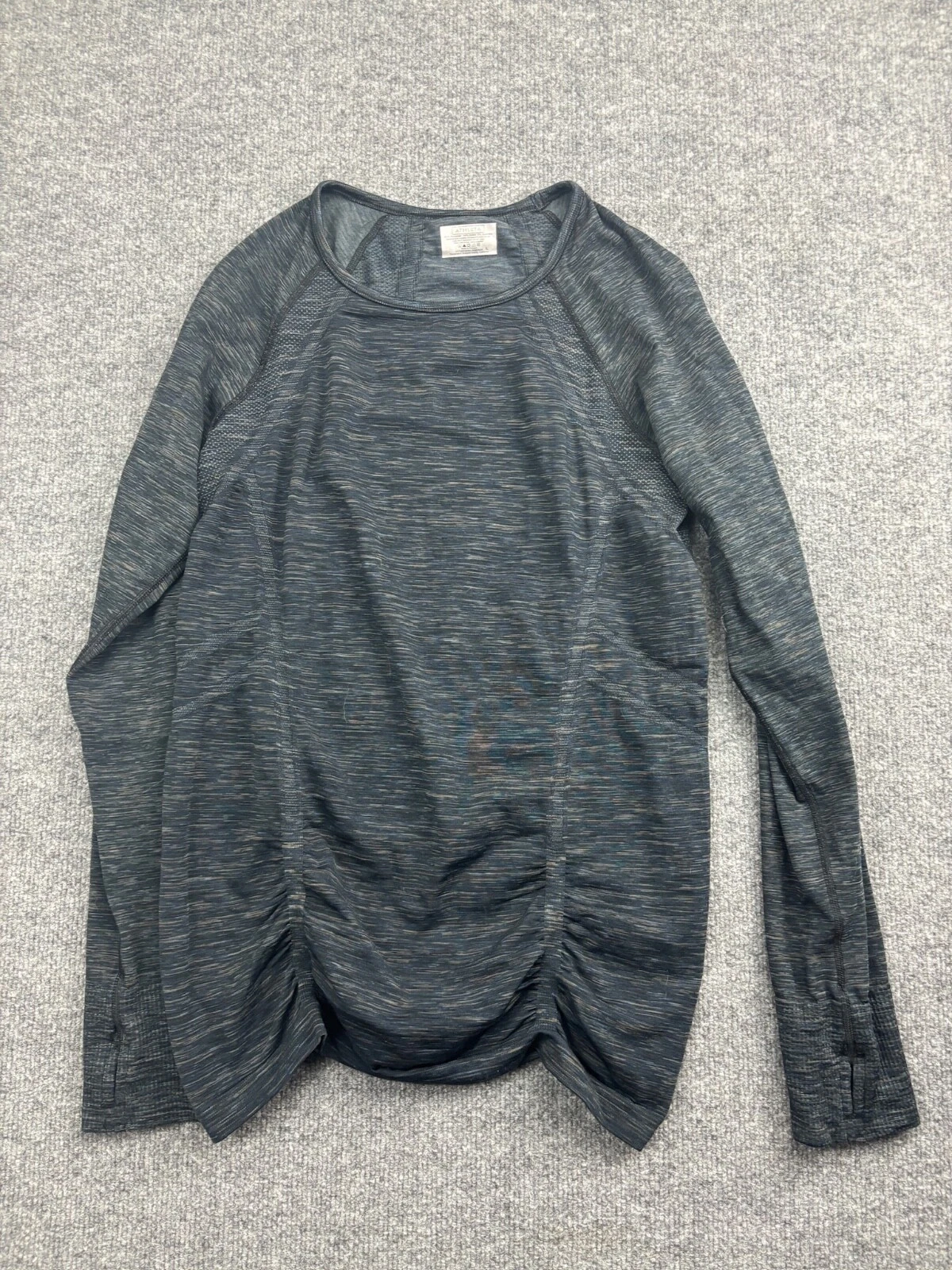athleta space dye ruched long sleeve thumb holes athletic shirt
