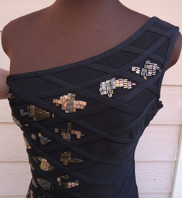 NEW $2690 Herve Leger M Hayley Beaded Diamond Quilted One-Shoulder Bandage  Dress | eBay
