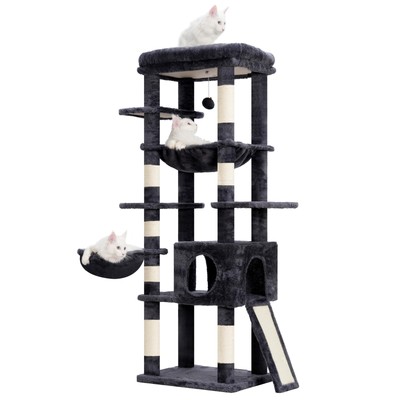 Cat Tree with Large Top Perch and Hammock, 59-Inch Multi-Level Cat Tower for ...