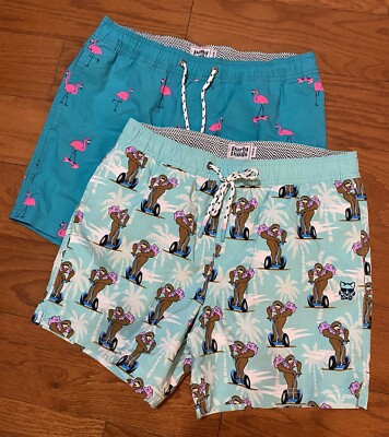 Party Pants Short Mens Medium Flamingo Sloth Swim Trunk Board Short Lot Of (2) M