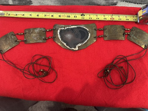 Statement Artisan Hand Made OOAK Brutalist Wide Panel Boho Metal Agate Belt - Picture 2 of 13