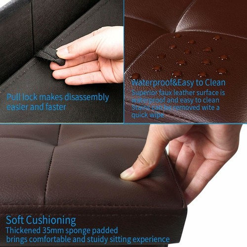 LARGE FAUX LEATHER FOLDING OTTOMAN POUFFE SEAT FOOT STOOL STORAGE BOX GIFT - Picture 2 of 57