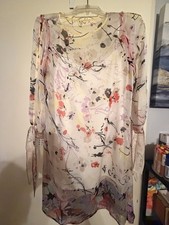 Elie Tahari 100% Silk Sheer Abstract Floral Dress Tunic & Slip Size S
