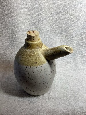 Vintage Artisan Crafted Ceramic Olive Oil Dispenser Mottled Beige & White Glaze