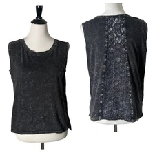 WYLD Distressed Black Floral Lace Back Top Size XL Sleeveless Grunge Tee