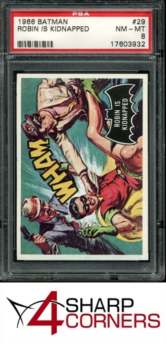 1966 Topps Batman Black Bat #29 Robin Is Kidnapped — PSA 8
