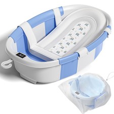 Collapsible Baby Bathtub with Soft Cushion and Thermometer, Newborn to Toddle...