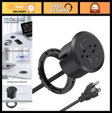 Power Grommet 3" Hole Fast Charging Station, 2 AC Outlets, 4 USB Ports, 6ft Cord