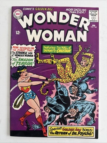 RARE Vintage WONDER WOMAN #160 First Silver-Age CHEETAH 1966-DC Key Comic Book