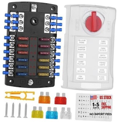 12 Volt Fuse Block, Waterproof Boat Fuse Panel with LED Warning Indicator Damp