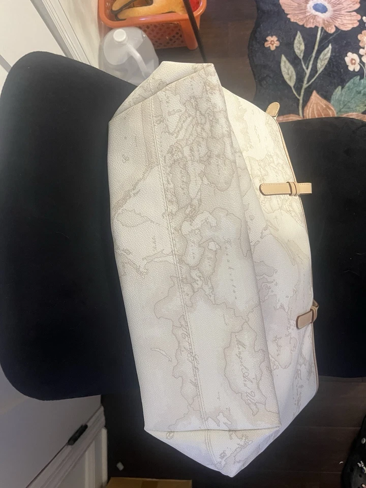 Bolso de Hombro Alviero Martini 1a Classe Grande Blanco PVC con Correa de Cuero Usado Foto 4 de 4