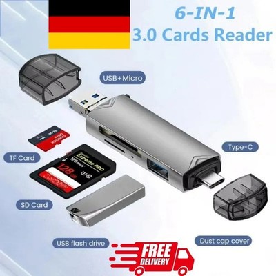 Kartenleser 6 in 1 SD Speicherkartenleser USB 3.0 Typ C Micro USB OTG TF XC MMC