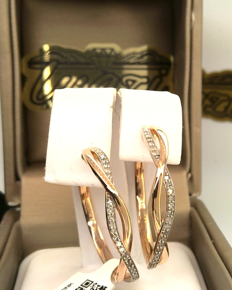 $699- PINK! 1/4CT TW NATURAL Diamond HINGEBACK HOOP EARRINGS SS/14K PL 925 - Image 4 of 4