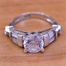 Size 5, vintage Sterling 925 silver anniversary ring with clear cz