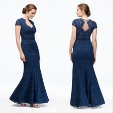 New! JS COLLECTIONS ~Size 12~ Floral Lace Mermaid Gown Dress Blue Retail $360