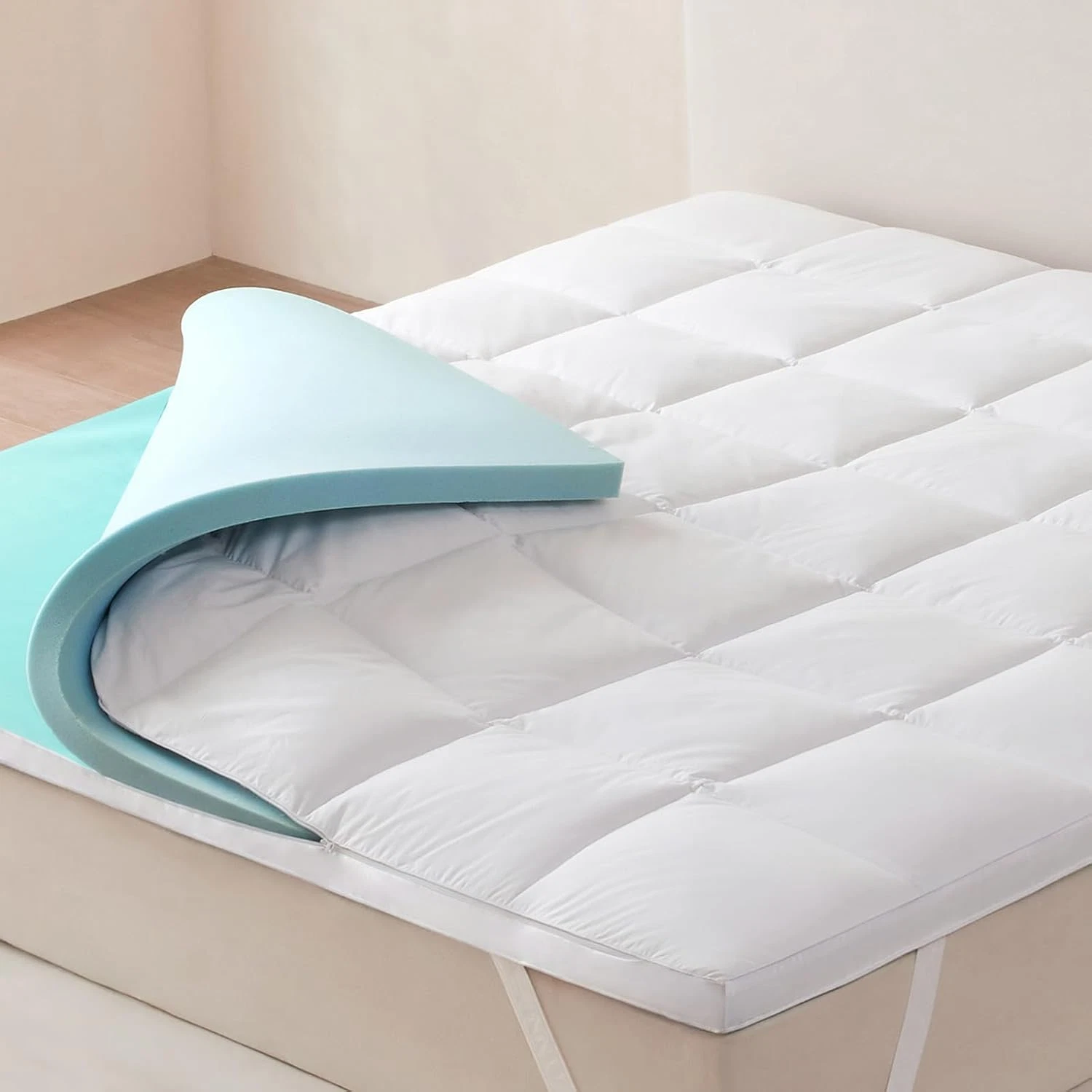 Dual Layer 2 Inch Memory Foam Mattress Topper Queen Size, 1.5 Inch Cooling Gel M