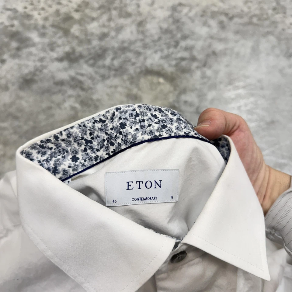ETON Dress Shirt Mens 18 White Contemporary Contrast Floral Trim Long Sleeve - Image 4 of 4