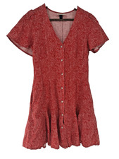 Universal Thread 90s skater Dress Red White Star Print Button Up Pockets Linen