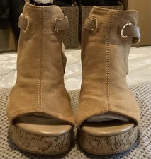 River Island Tan Faux Suede Cork Cut Out Design Wedge Shoes,Wide Fit Size 4