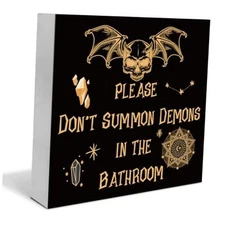 Halloween Decorations Please Don't Summon Demons in the Bathroom Wooden Sign 