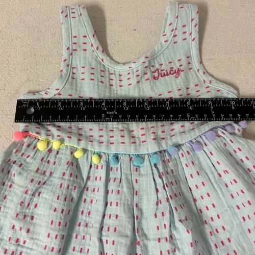 Juicy Couture Dress Girls 4T Light Blue Pink Embroidered Stitch Tiered Tank Pom - Picture 9 of 10