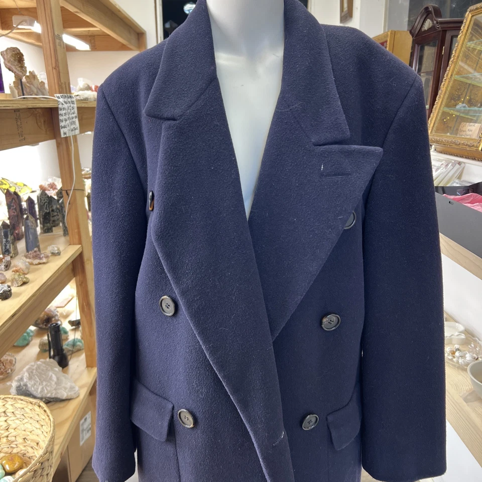 Vintage Perry Ellis Wool Trench Overcoat Mens 36 Chest Navy Business Preppy USA - Image 2 of 4