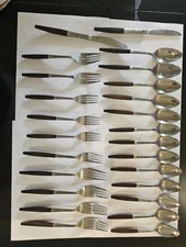 25 Pieces Vintage Interpur INR2 Stainless Japan Flatware Wood Handles MCM