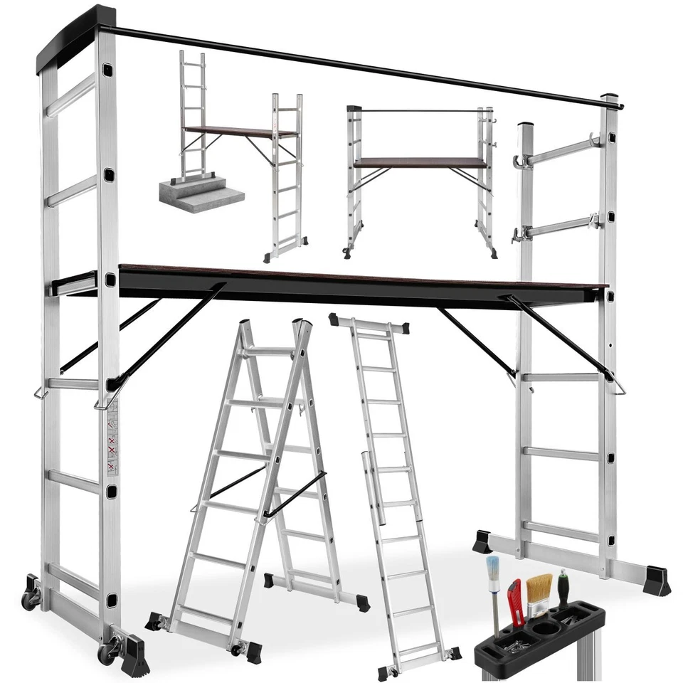 TECTAKE 3 Way Combination Ladder Scaffold Aluminium Multi Purpose Ladder Platform New