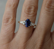 Fancy Blue Oval Cut Simulated CZ Prong 925 Sterling Silver Anniversary Gift Ring