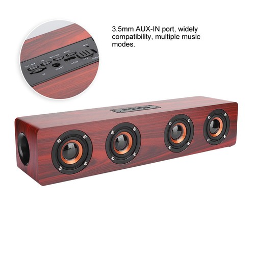 Red Wood Grain BT Speaker Wireless Subwoofer PC Phone Desktop Music Player CB - Afbeelding 2 van 11