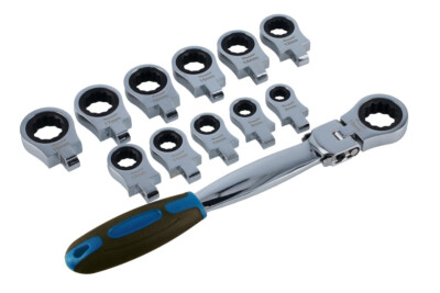 Multi Head Ratchet Ring Spanner Set Interchangeable Heads 8mm - 19mm Metric