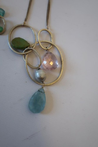 Womens Bloomingdale's Pink Blue Gold Set Earrings Charm Pendant Chain Necklace* - Picture 5 of 7
