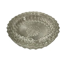 Vintage Crystal Cut Ashtray Clear Glass Heavy Thick Cigar Cigarette Smoke 8”