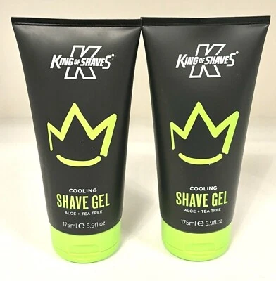 King of Shaves Cooling Shave Gel Aloe + Tea Tree 2 x 175ml NEW UK FREE P&P