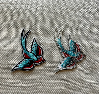 Bird Patch Set 2 Pcs. Mini Blue White Little Bird Tattoo Swallow Dove Vintage Iron On Patches - Foto 7
