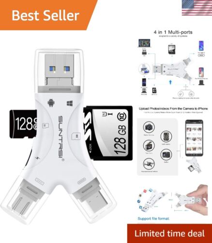 4-in-1 Portable SD Card Reader for iPhone/iPad/Android - Efficient Data Transfer