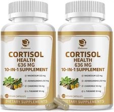 10-in-1 Cortisol Supplements with Magnesium, Ashwagandha, Chamomile, L-Theanine