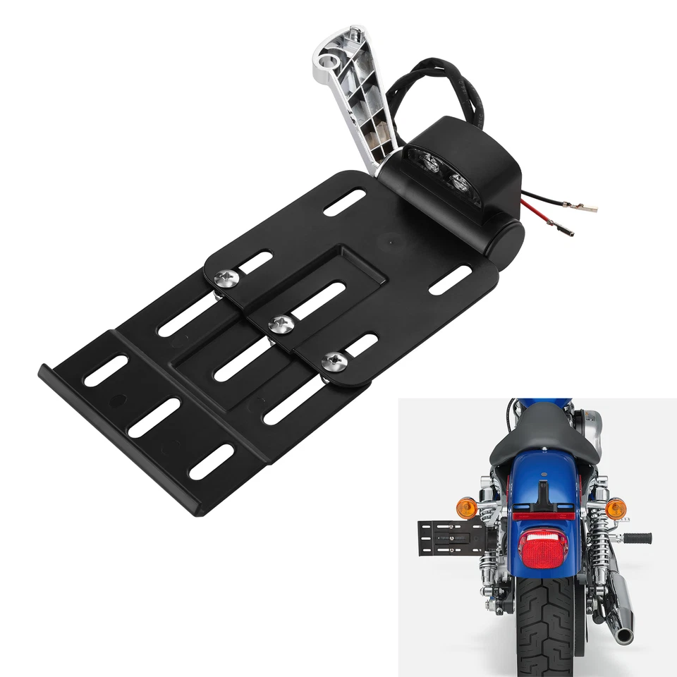 Soporte de matrícula de montaje lateral con luz LED para Harley Sportster XL1200 883 04-16 Foto 2 de 4