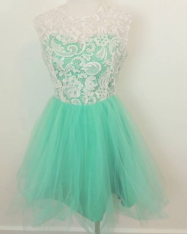 Homemade Womens Party Dress Lace Tulle Mint Green Quincea era
