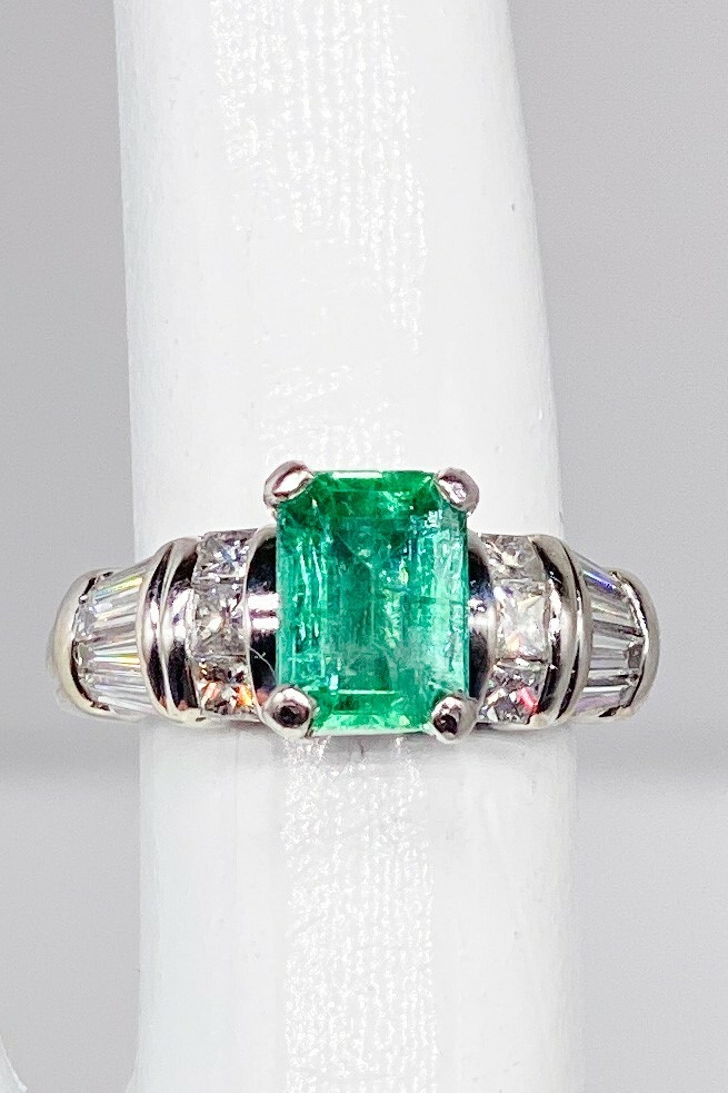 Designer $8000 3ct AAA+++ Natural Emerald VS G Diamond 14k White Gold Ring