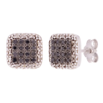14k Weißgold 1,29ctw Schwarz & Weiß Diamant Kissen Cluster Ohrringe