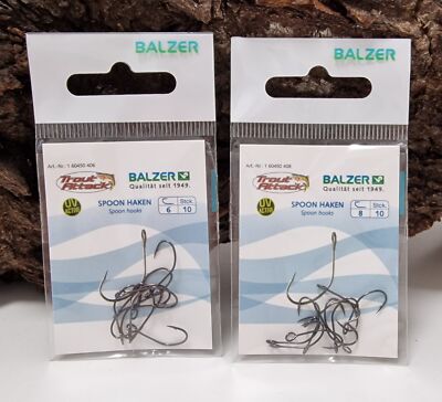 Balzer Trout Attack Spoon Haken S-21 Gr. 6 8 10 Stück Forellenhaken NEW OVP