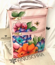 ANUSCHKA NWT🌸RFID Top Zip Travel Crossbody PARADISE FOUND PINK 7560-PDF-PNK